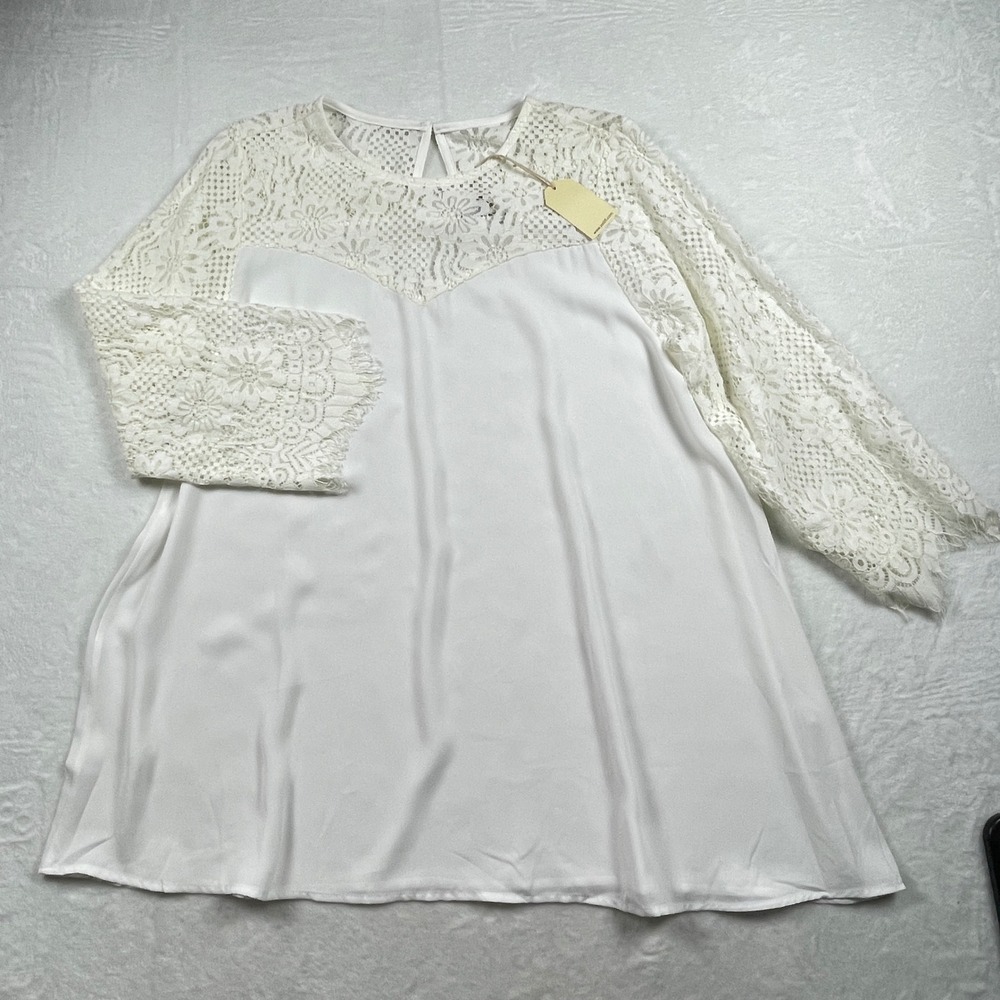 Jodifl White Lace Yoke Long Sleeve Blouse J3934 Boho Cottagecore Womens Large
